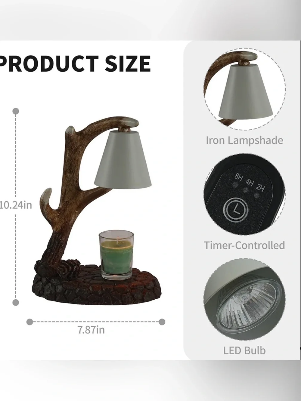 Deer Antler Wax Warmer Lamp - 10.25in Resin Flameless Candle Melter